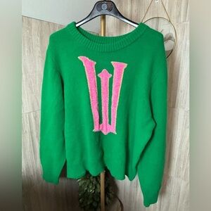 Wicked Paul Tazewell Vibrant Green Crew Neck Sweater with Pink Accent
